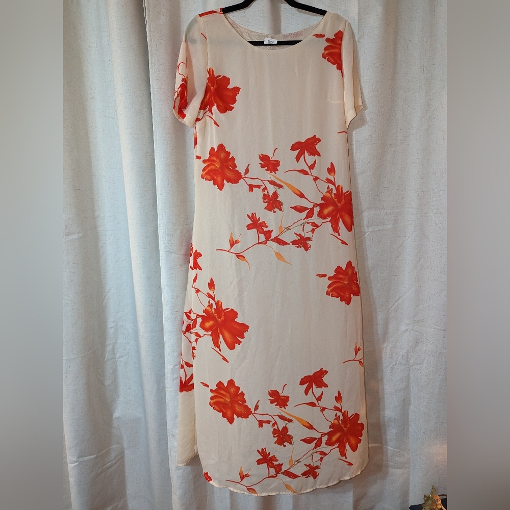 Cream and Orange vintage 90s Floral Maxi Dress